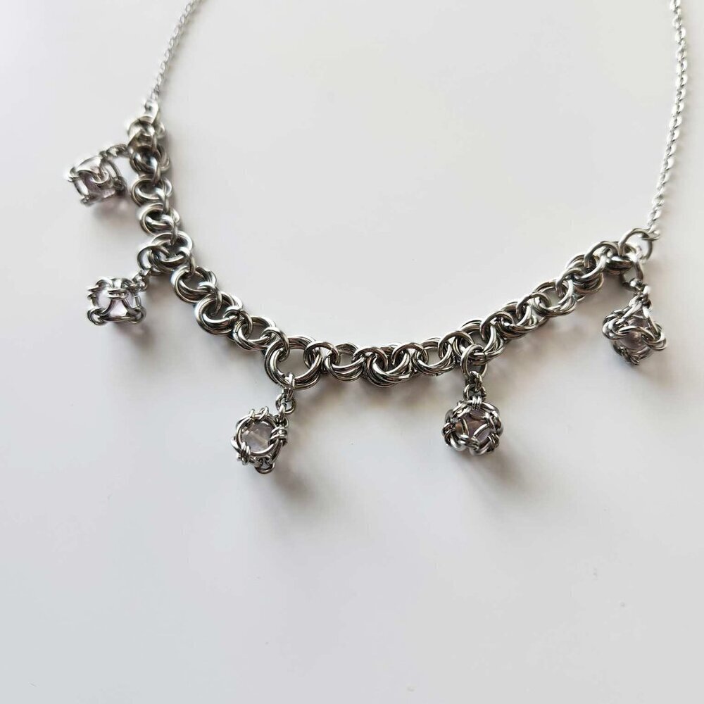 Gothic fairy purple caged pearl chainmail choker necklace with a small silver ch - Picture 6 of 8